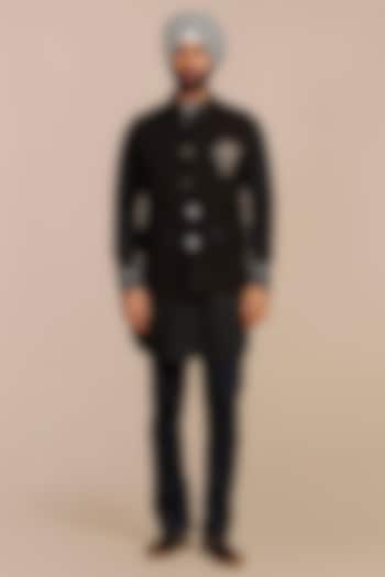 Midnight Black Viscose Threadwork Nehru Jacket by JJV.Kapurthala By JJ Valaya Men at Pernia's Pop Up Shop