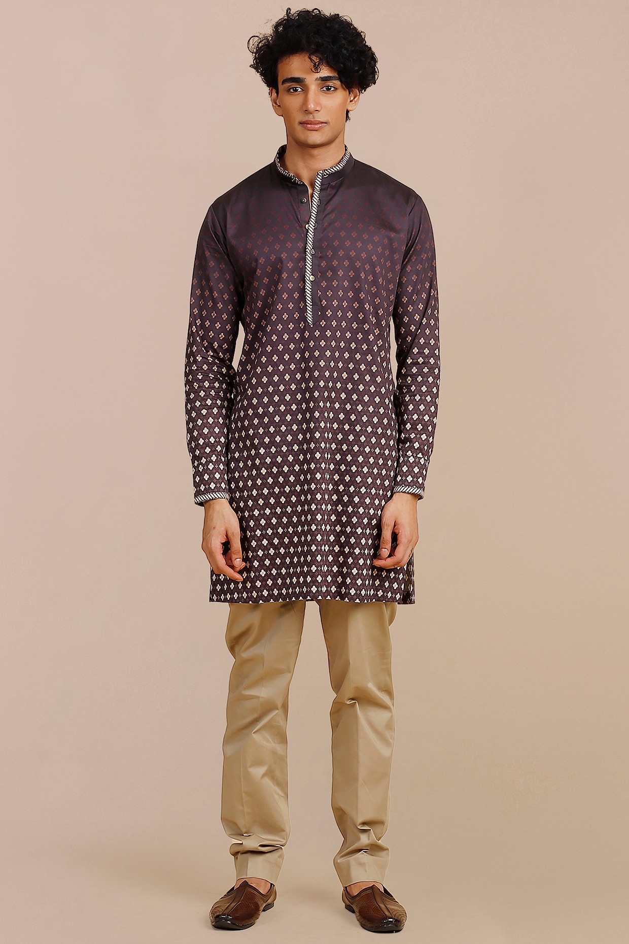 JJV.Kapurthala By JJ Valaya Navy Blue Giza Cotton Printed Kurta