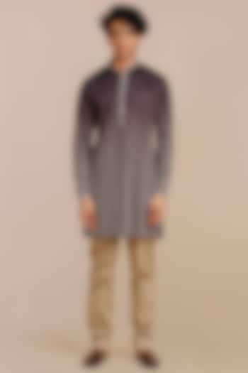 Navy Blue Giza Cotton Printed Kurta by JJV.Kapurthala By JJ Valaya Men at Pernia's Pop Up Shop