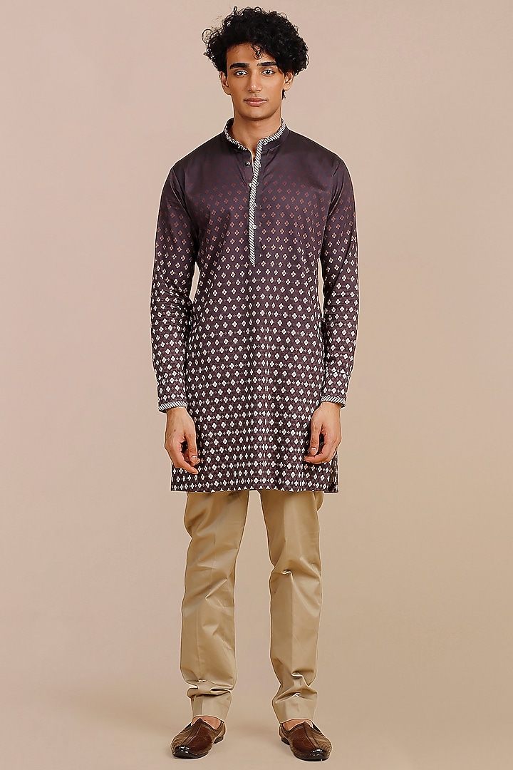 Navy Blue Giza Cotton Printed Kurta by JJV.Kapurthala By JJ Valaya Men at Pernia's Pop Up Shop