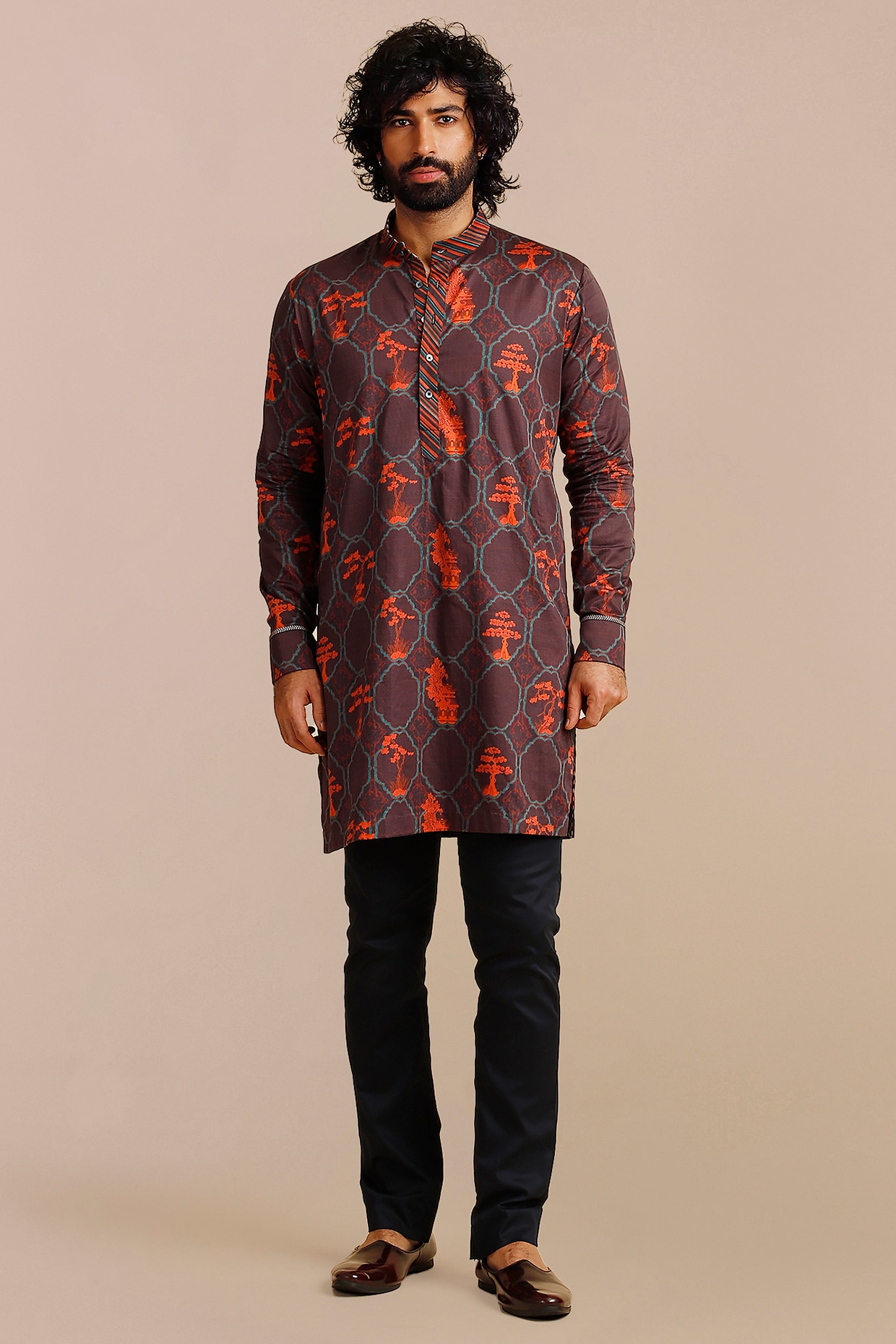 JJV.Kapurthala By JJ Valaya Blue Giza Cotton Printed Kurta