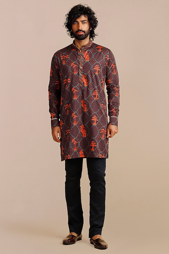 Blue Giza Cotton Printed Kurta by JJV.Kapurthala By JJ Valaya Men at Pernia's Pop Up Shop