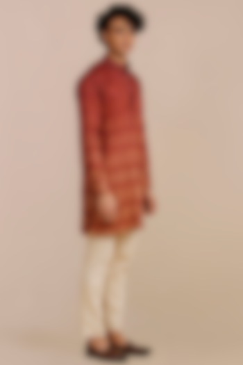 Red Giza Cotton Ikat Printed Kurta by JJV.Kapurthala By JJ Valaya Men at Pernia's Pop Up Shop