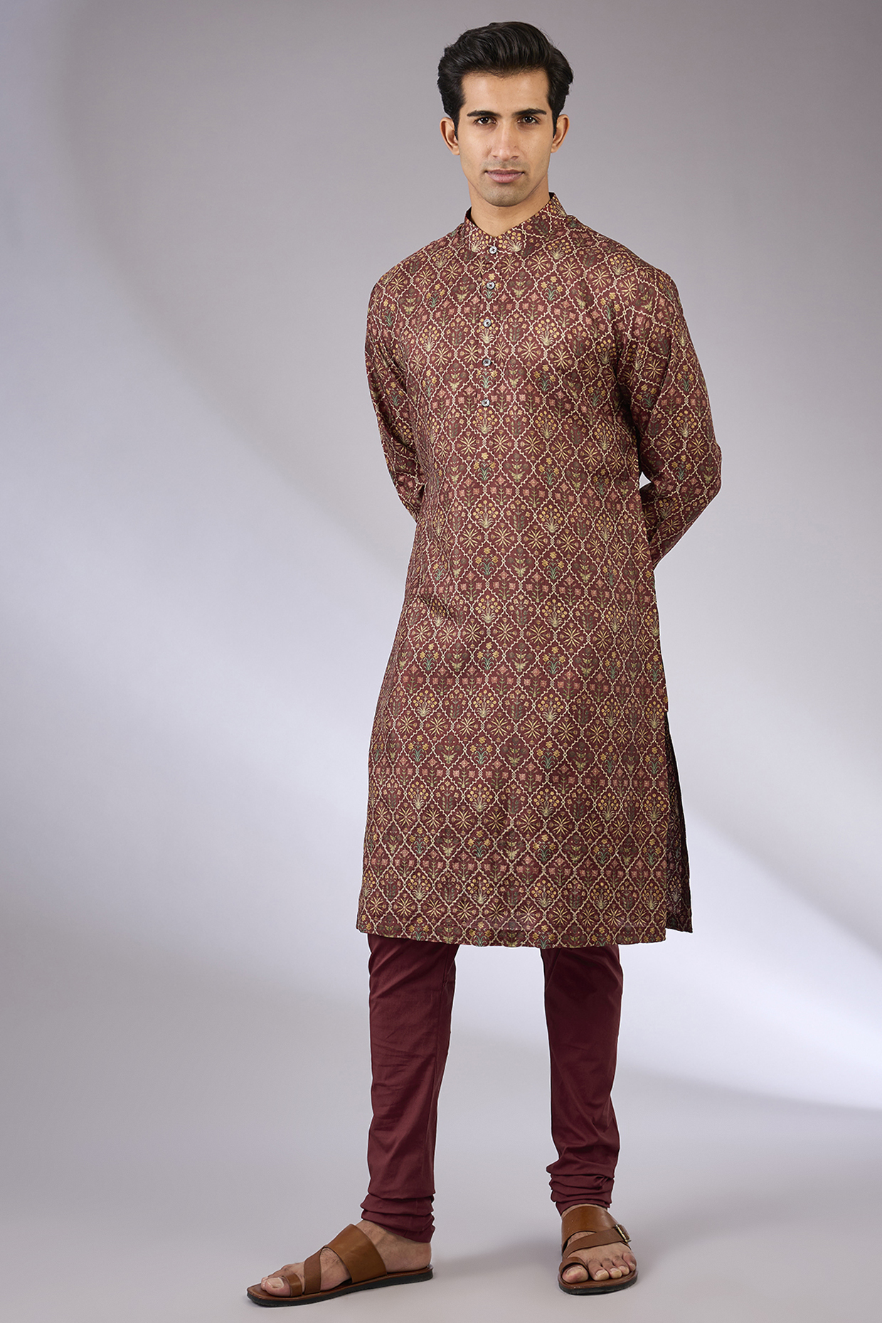 Maroon Silk Kurta Set by JJ Valaya Men