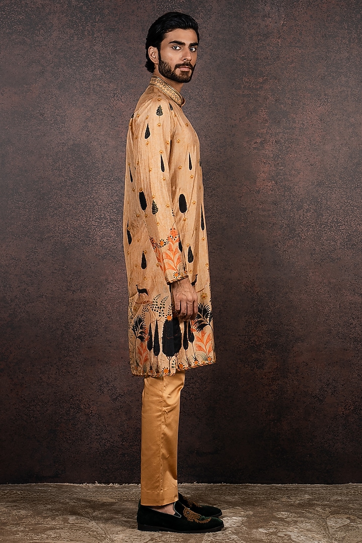 Earthy Mustard Mulberry Silk Embroidered Kurta Set by JJ Valaya Men at Pernia's Pop Up Shop