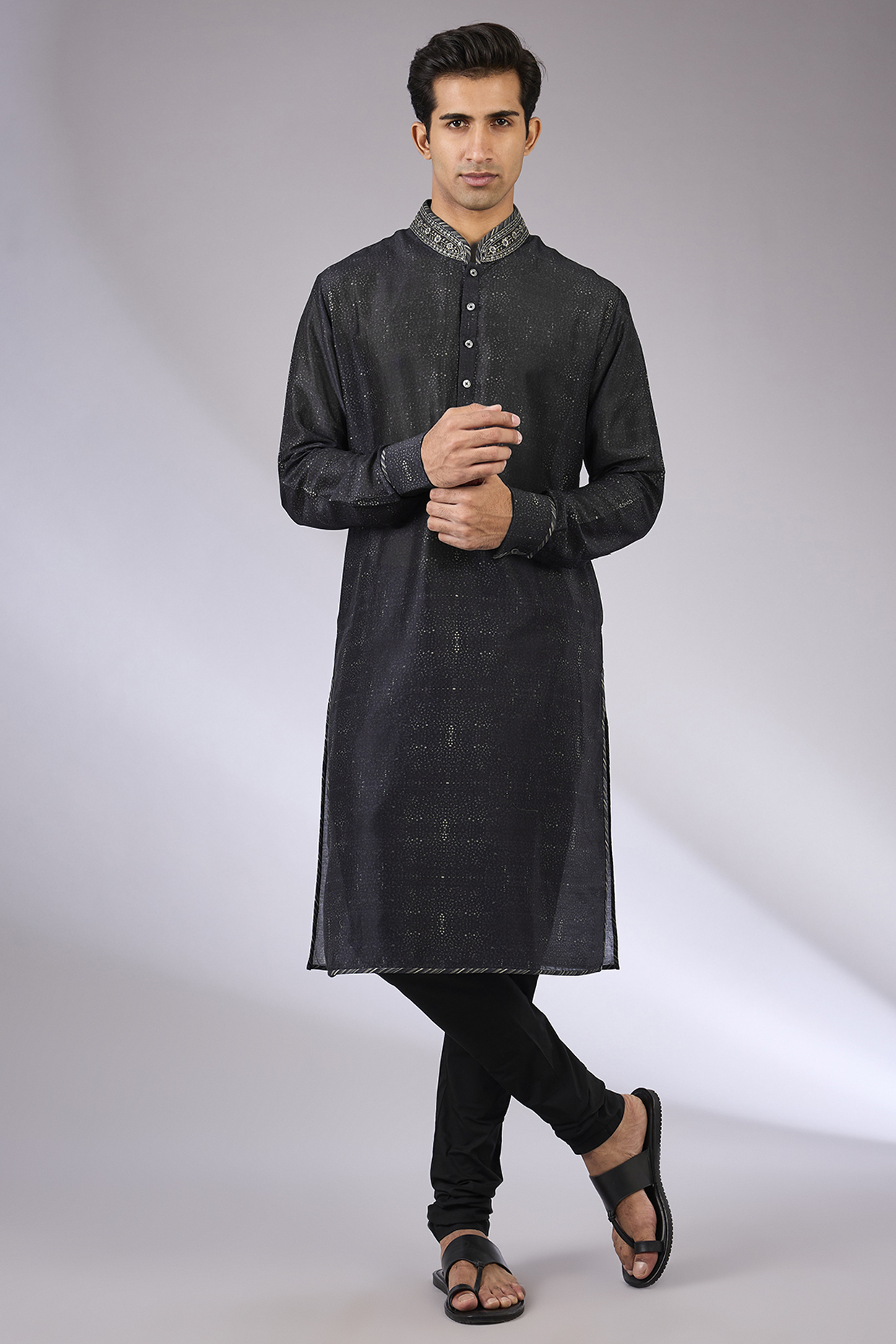 Black Silk Kurta Set by JJ Valaya Men