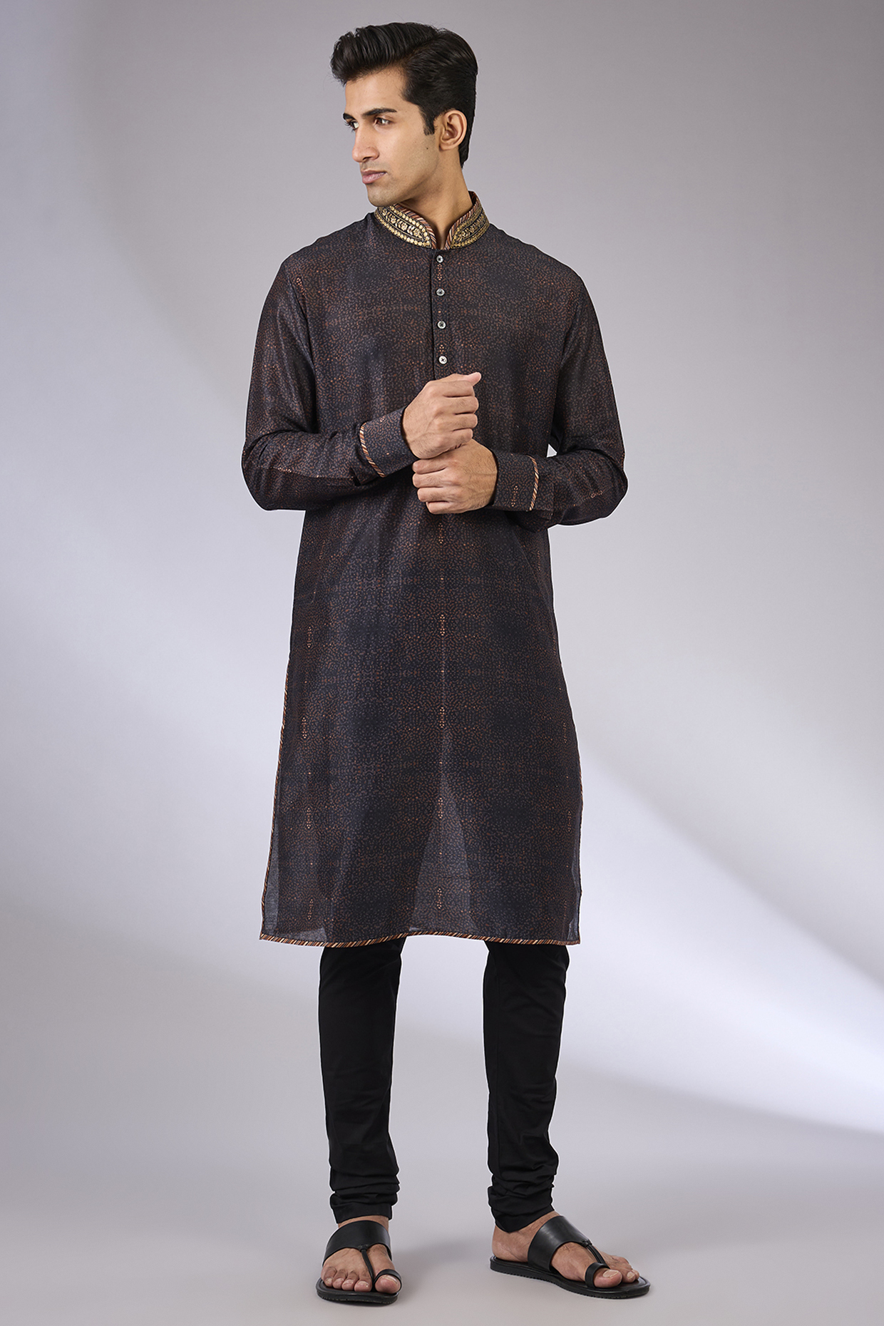 Navy Blue Silk Kurta Set by JJ Valaya Men