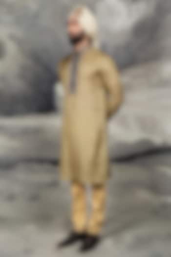 Olive Mustard Mulberry Silk Embroidered Kurta Set by JJ Valaya Men at Pernia's Pop Up Shop