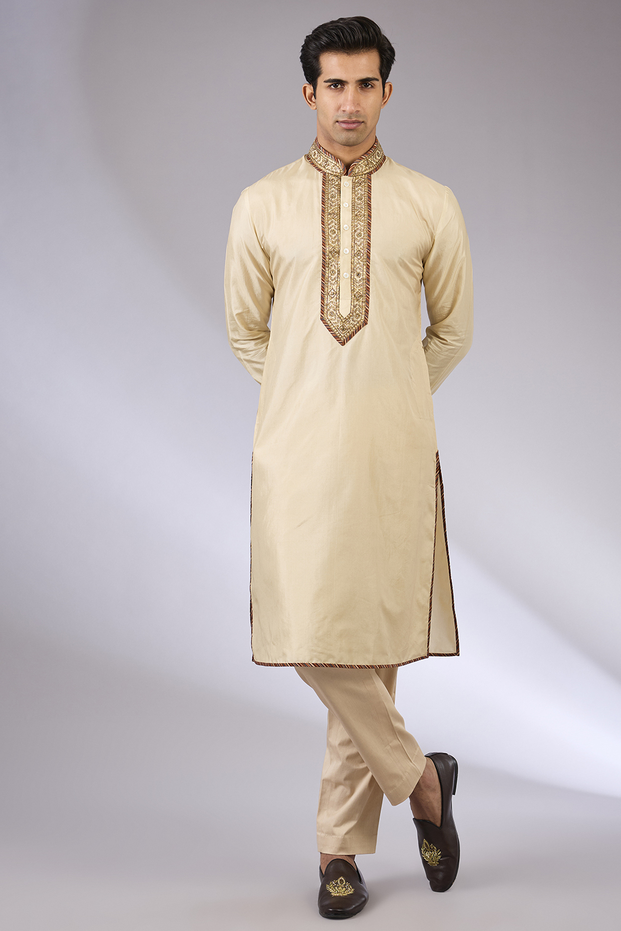 Blush & Ivory Silk Kurta Set by JJ Valaya Men
