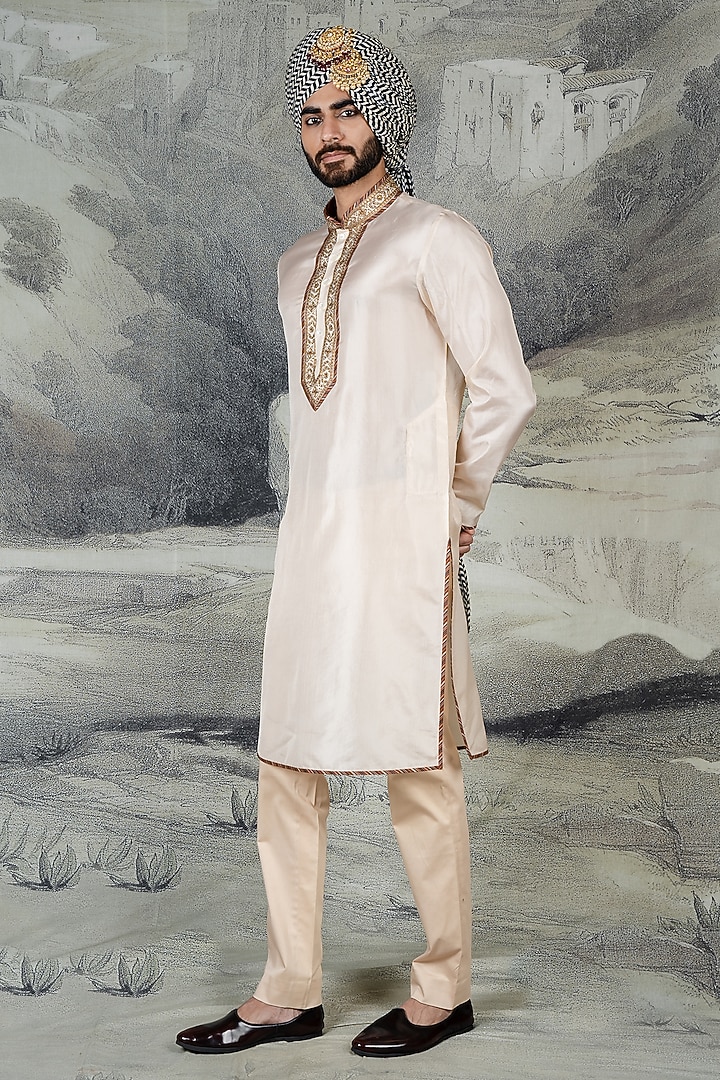 Blush & Ivory Silk Kurta Set by JJ Valaya Men at Pernia's Pop Up Shop