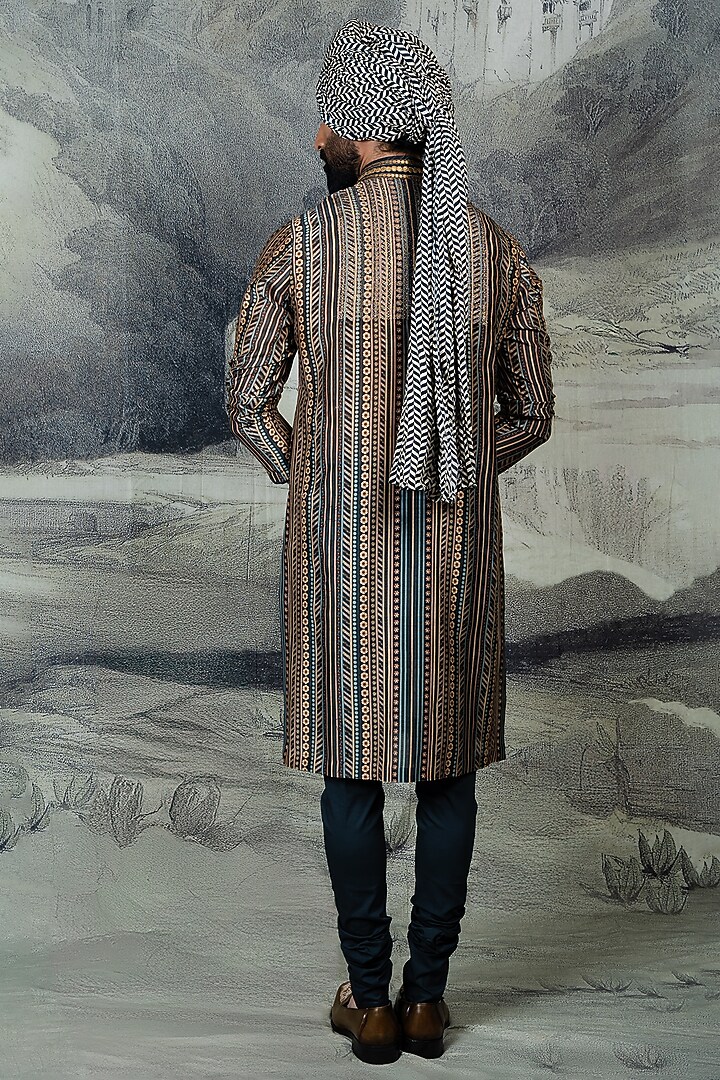 Prussian Blue Silk Kurta Set by JJ Valaya Men at Pernia's Pop Up Shop