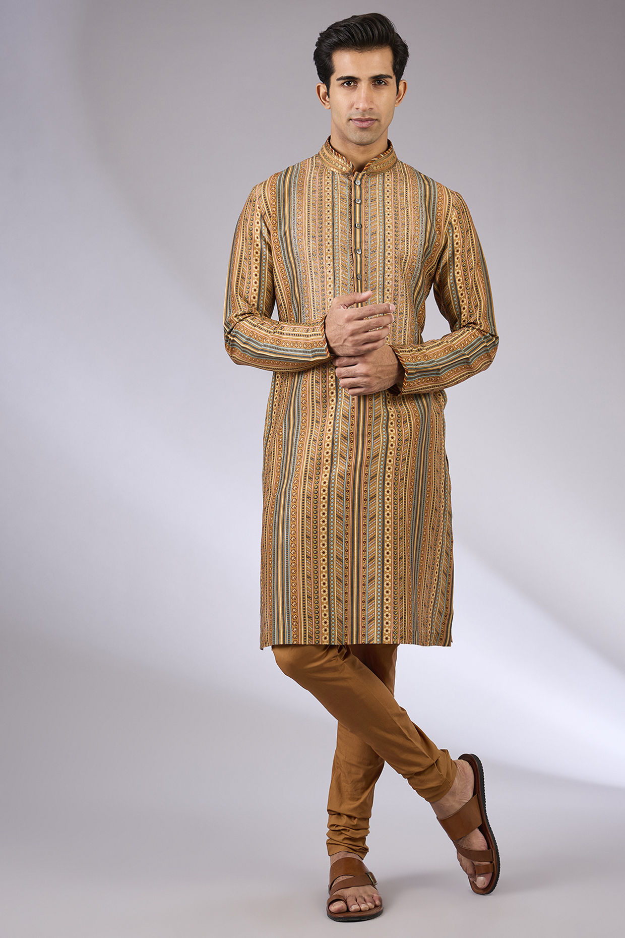 Orange Silk Kurta Set by JJ Valaya Men