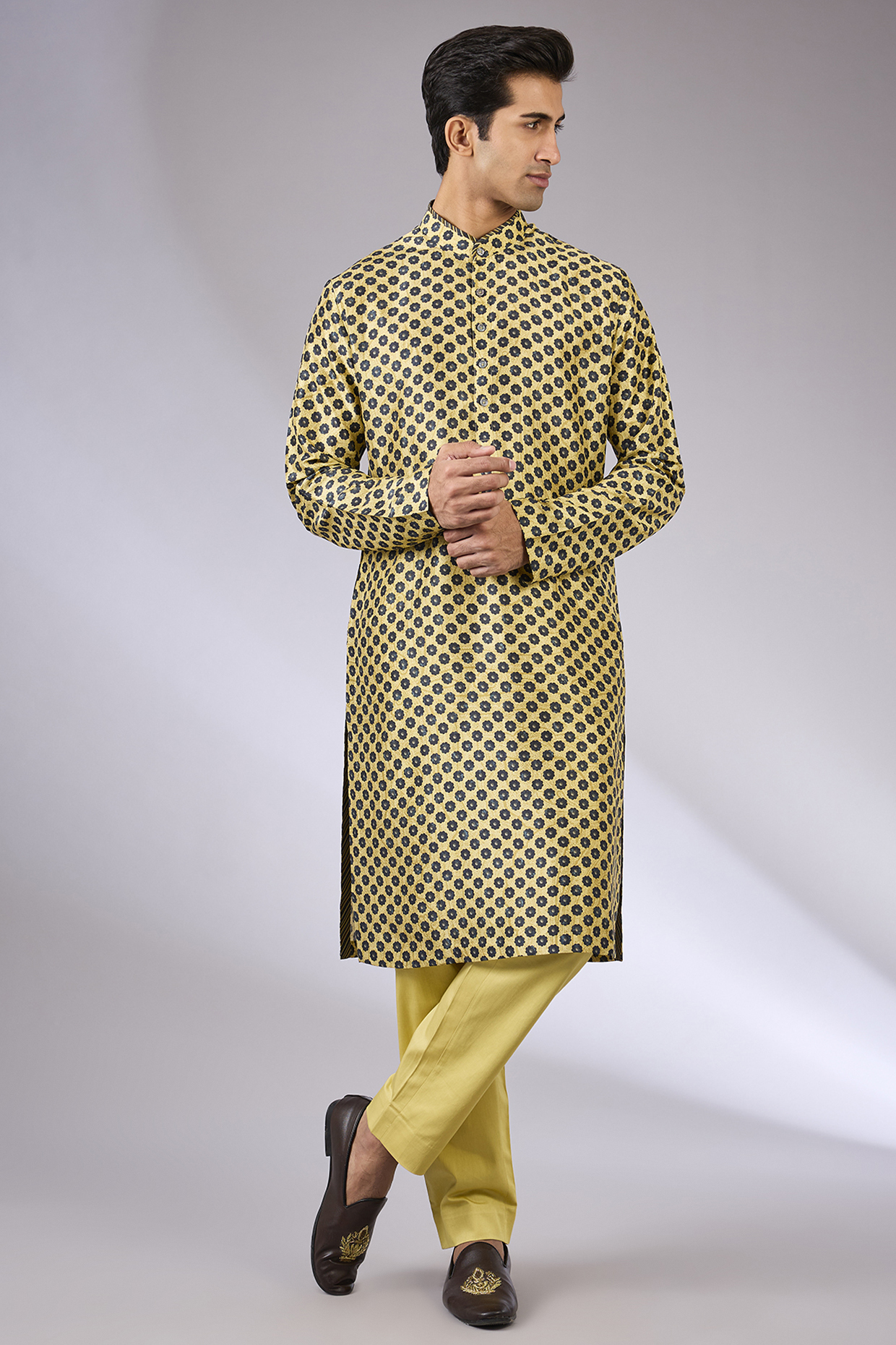 Olive Green Silk Kurta Set by JJ Valaya Men
