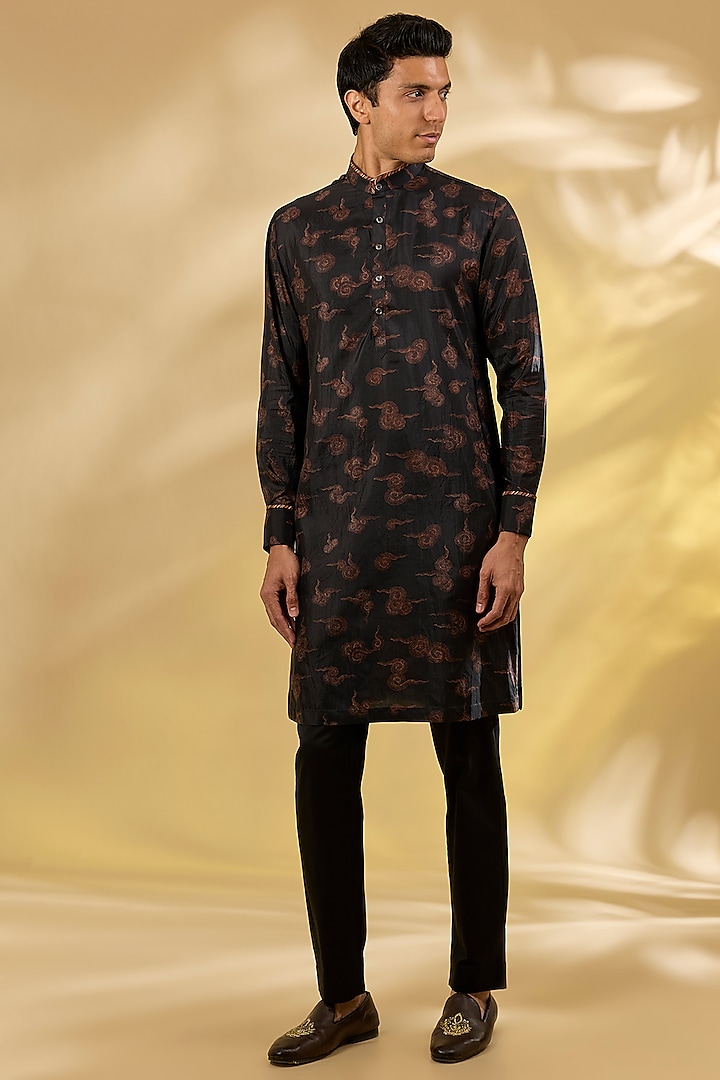 Midnight Blue Silk Kurta Set by JJ Valaya Men