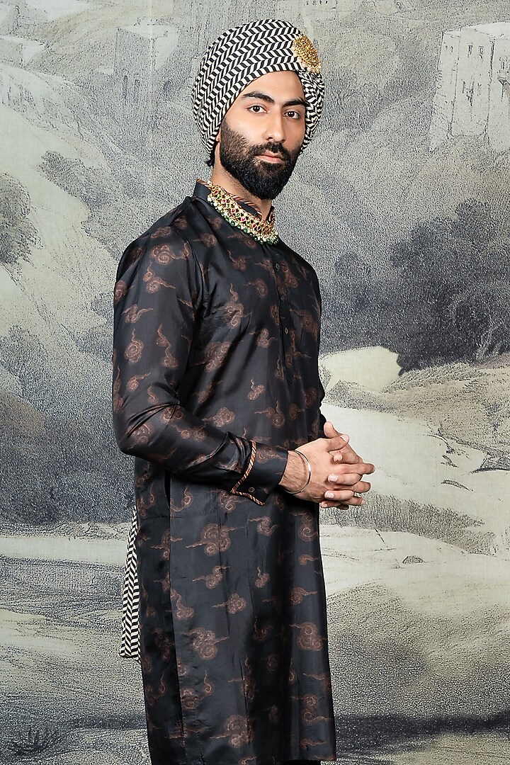 Midnight Blue Silk Kurta Set by JJ Valaya Men at Pernia's Pop Up Shop