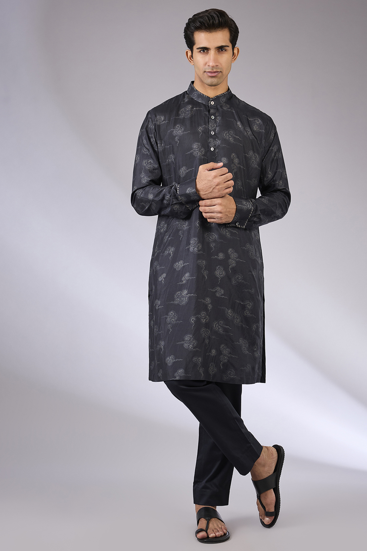 Midnight Blue Silk Kurta Set by JJ Valaya Men