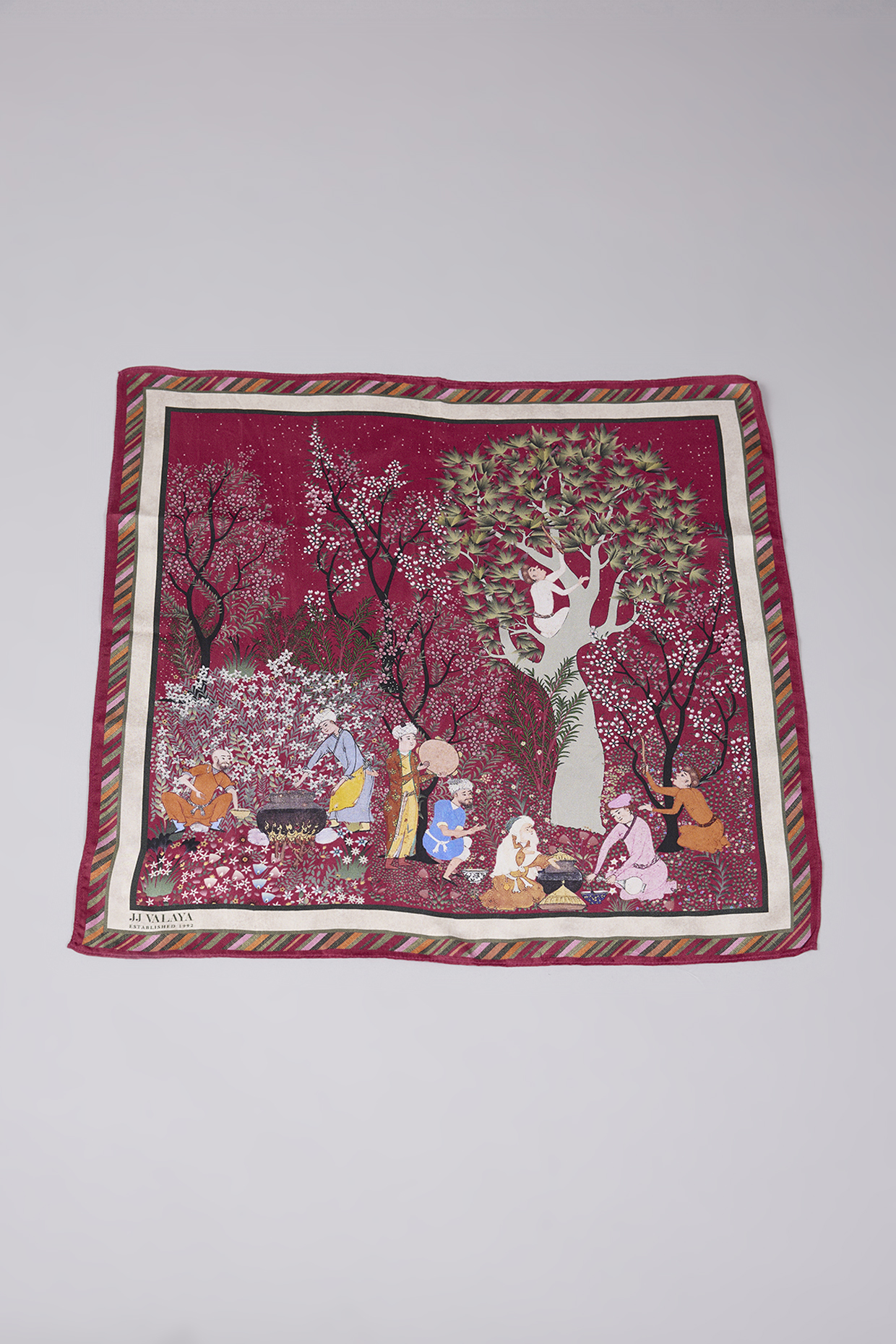 Fuchsia Pink Silk Printed Pocket Square by JJ Valaya Men