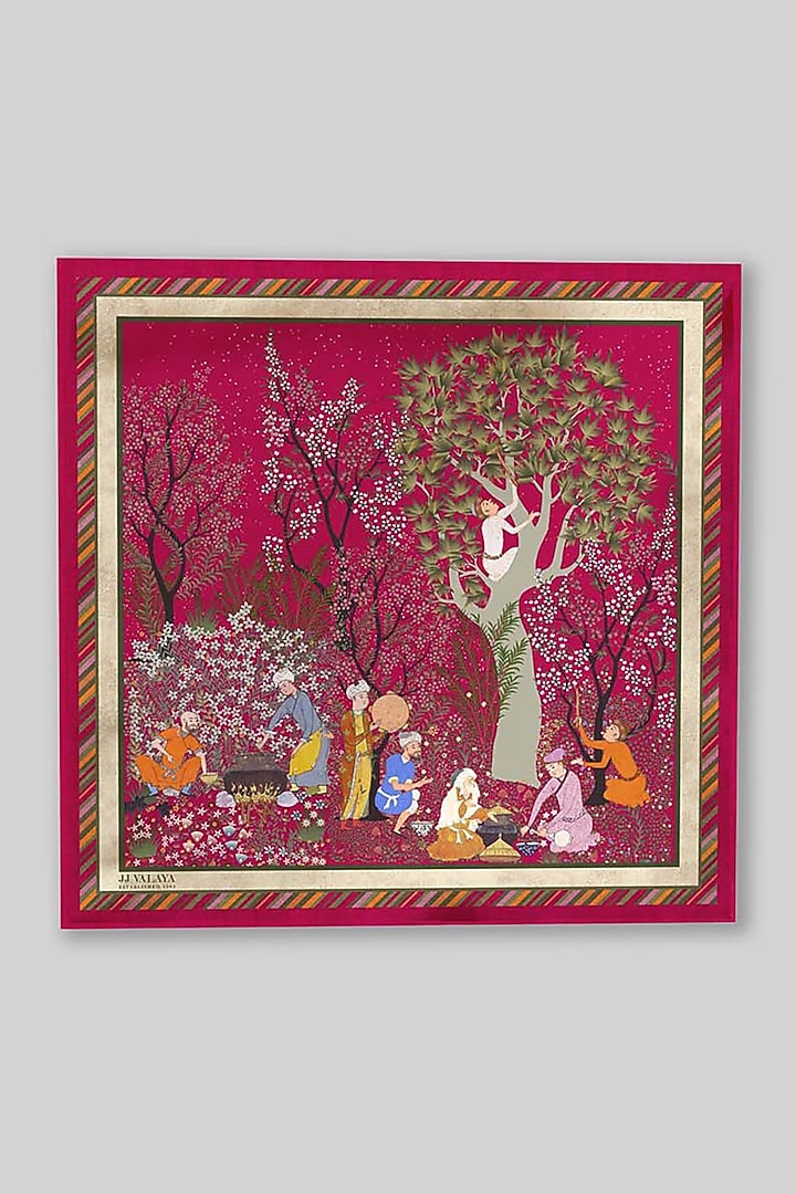 Fuchsia Pink Silk Printed Pocket Square by JJ Valaya Men at Pernia's Pop Up Shop