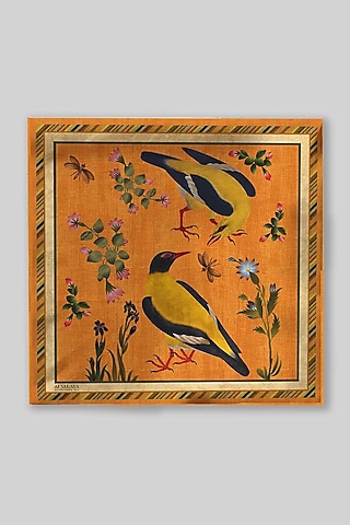 Orange Silk Printed Pocket Square by JJ Valaya Men