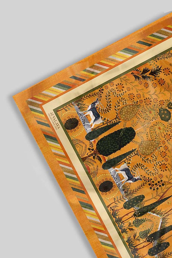 Orange Silk Printed Pocket Square by JJ Valaya Men at Pernia's Pop Up Shop