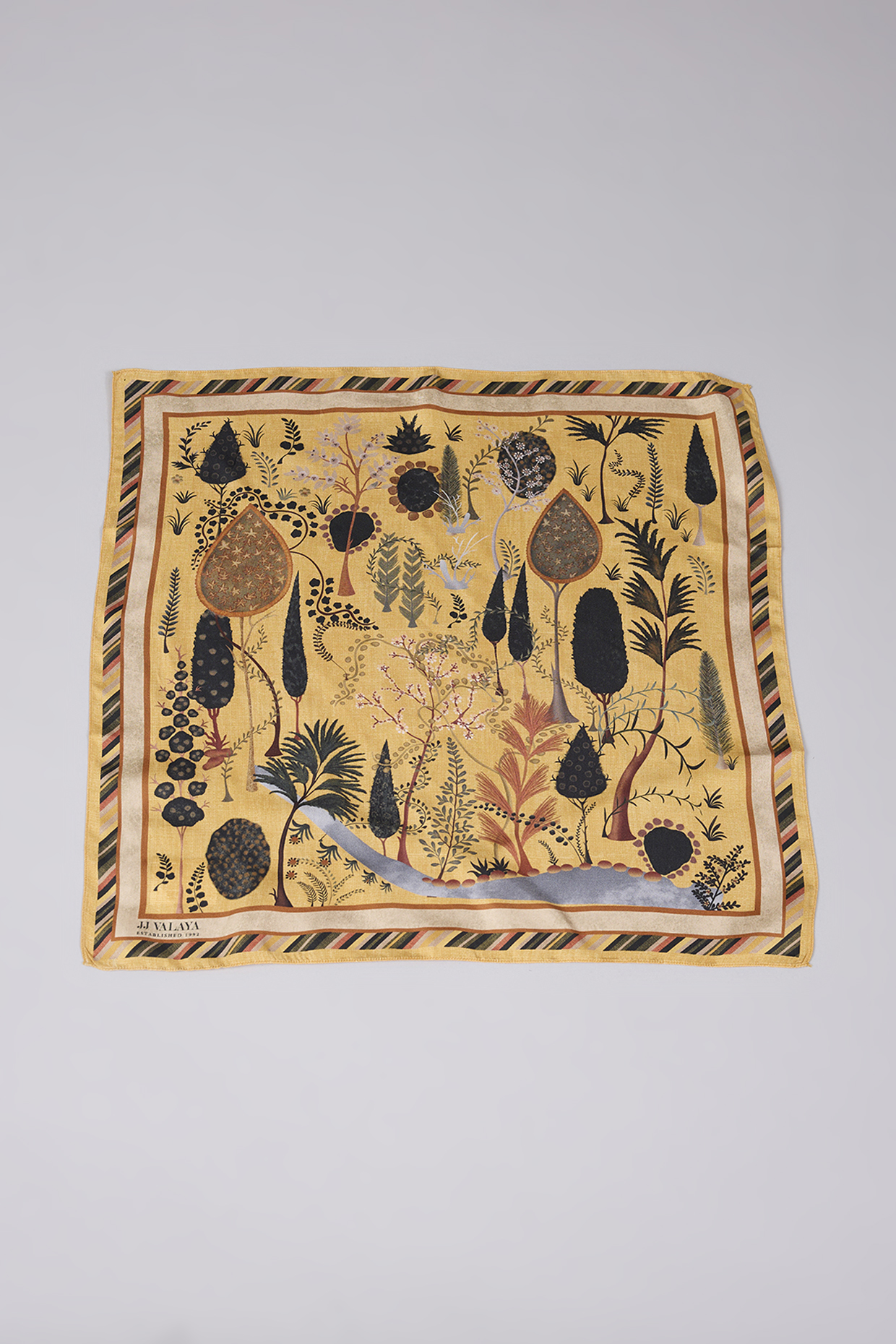Yellow Silk Printed Pocket Square by JJ Valaya Men