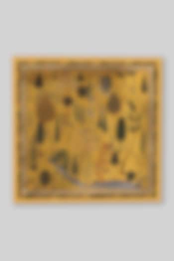 Yellow Silk Printed Pocket Square by JJ Valaya Men at Pernia's Pop Up Shop