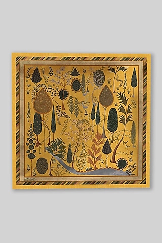 Yellow Silk Printed Pocket Square by JJ Valaya Men