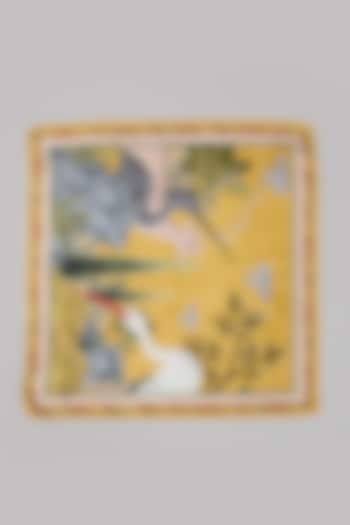 Yellow Silk Printed Pocket Square by JJ Valaya Men