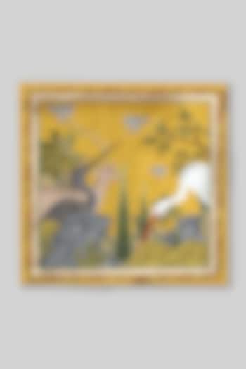 Yellow Silk Printed Pocket Square by JJ Valaya Men at Pernia's Pop Up Shop