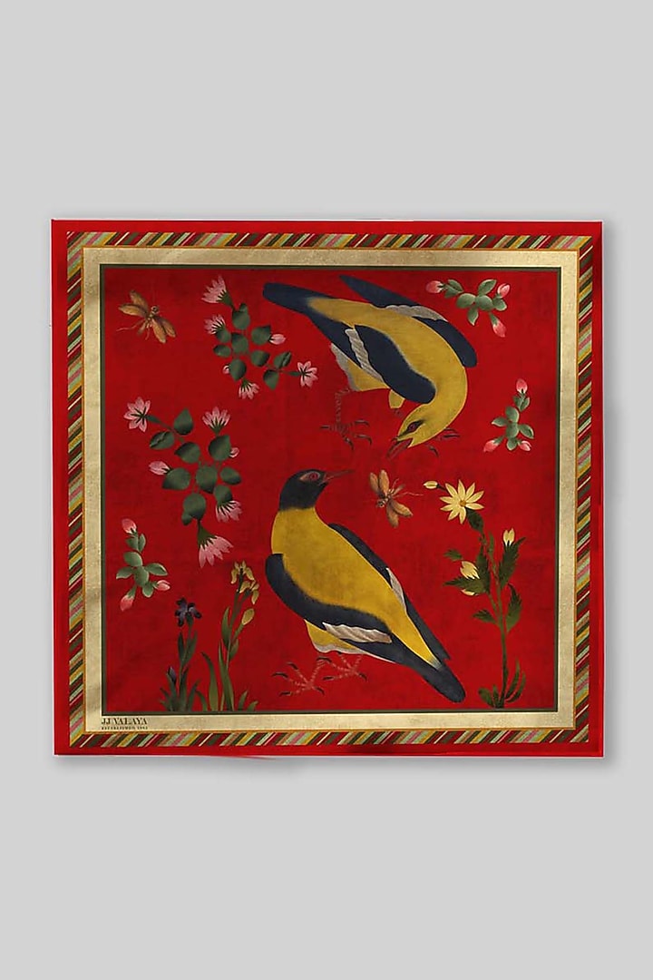 Crimson Red Silk Printed Pocket Square by JJ Valaya Men at Pernia's Pop Up Shop