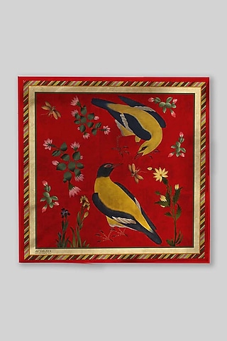 Crimson Red Silk Printed Pocket Square by JJ Valaya Men