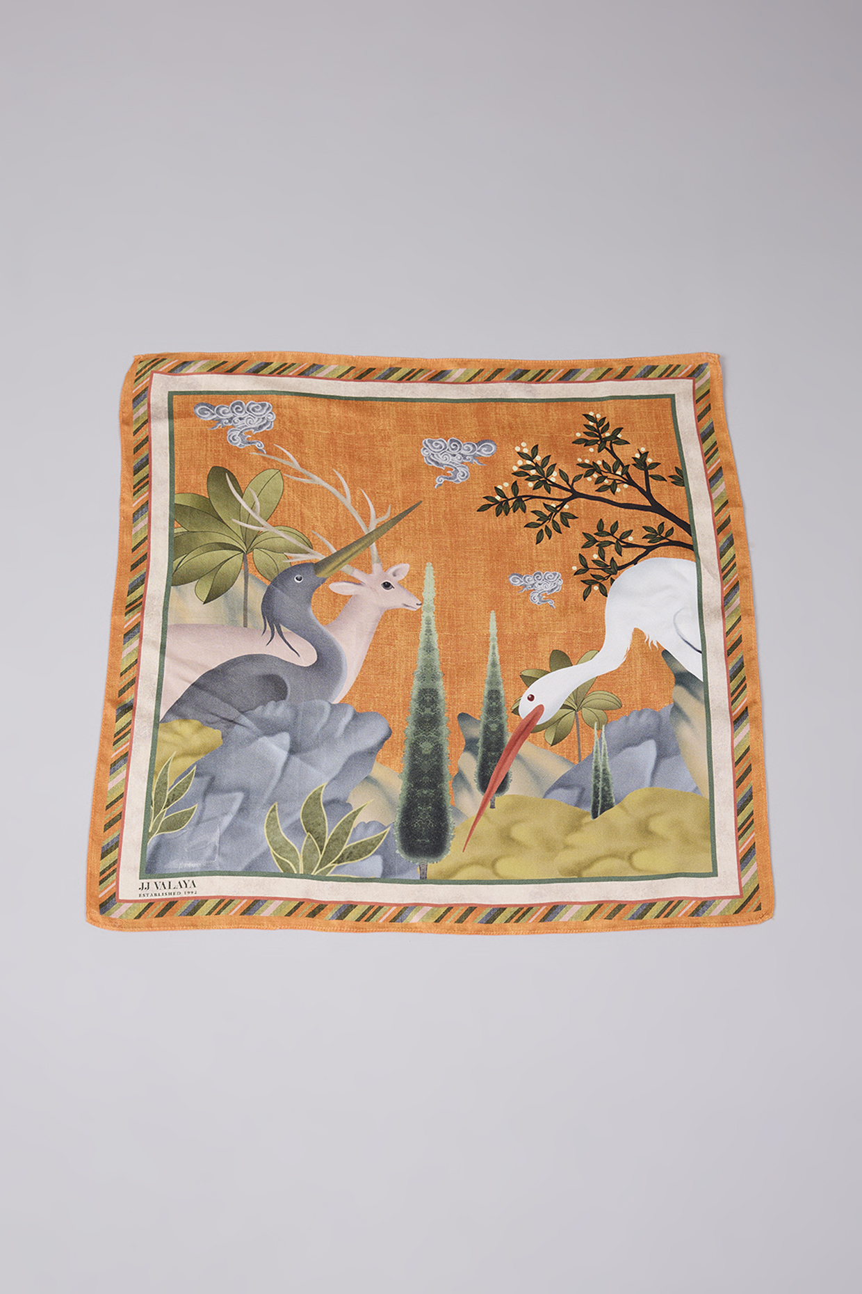 Deep Saffron Silk Printed Pocket Square by JJ Valaya Men