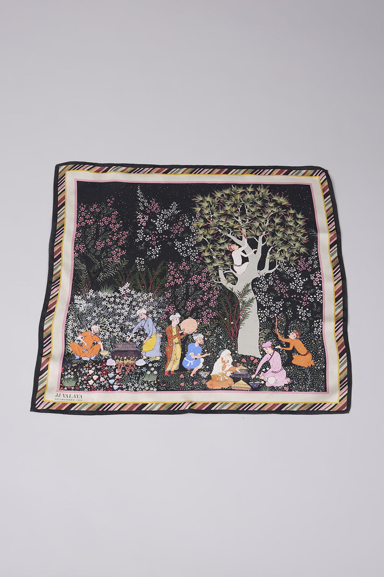 Black Silk Printed Pocket Square by JJ Valaya Men