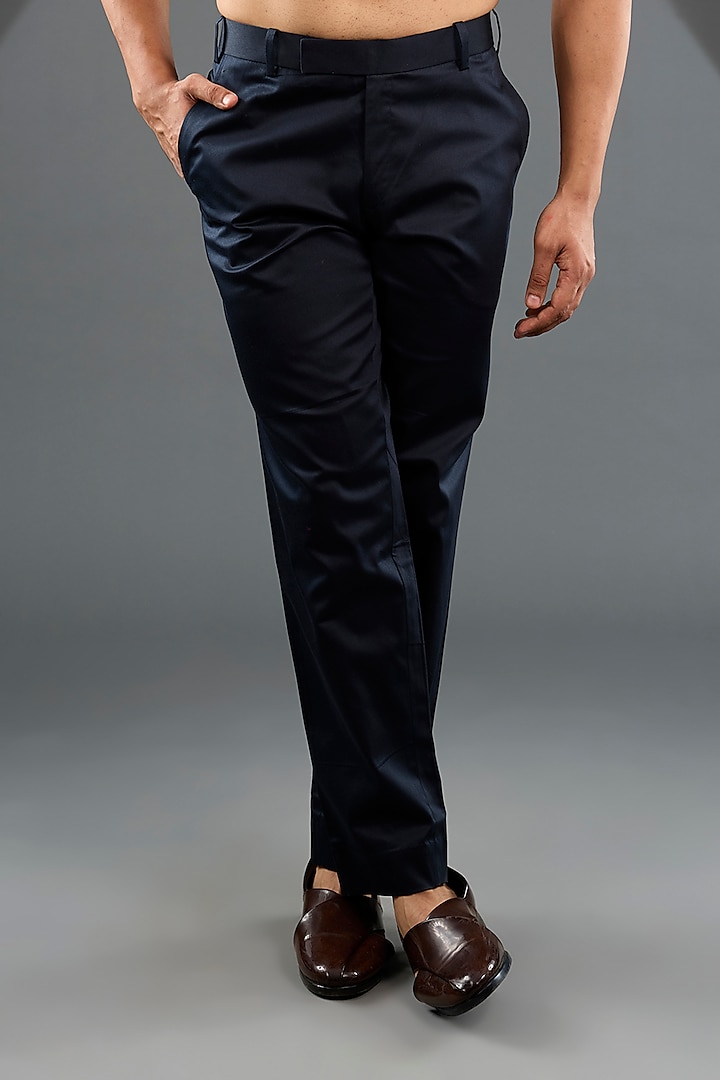 Midnight Blue Silk Embroidered Groom Bandhgala Set by JJ Valaya Men at Pernia's Pop Up Shop
