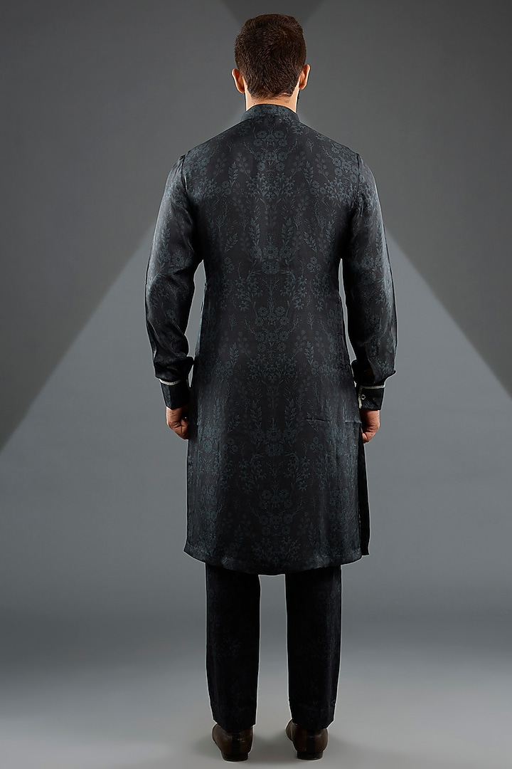 Black Silk Embroidered Bundi Jacket Set by JJ Valaya Men at Pernia's Pop Up Shop