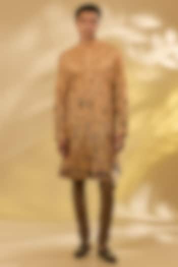 Mustard Silk Kurta Set by JJ Valaya Men