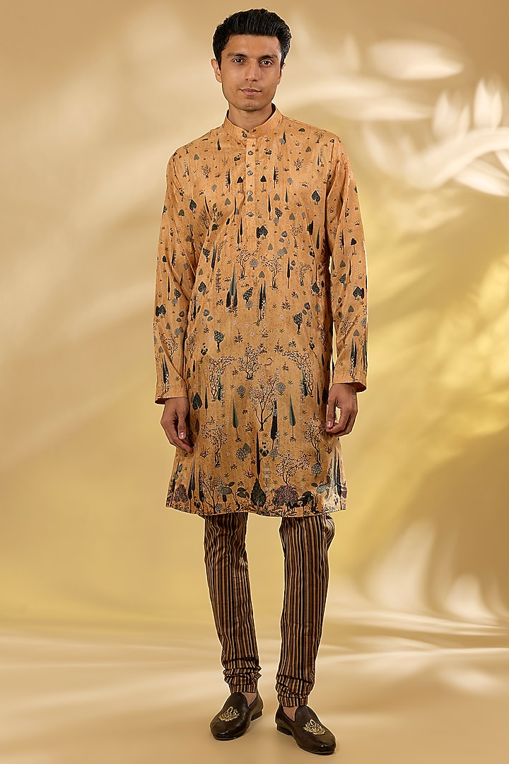 Mustard Silk Kurta Set by JJ Valaya Men