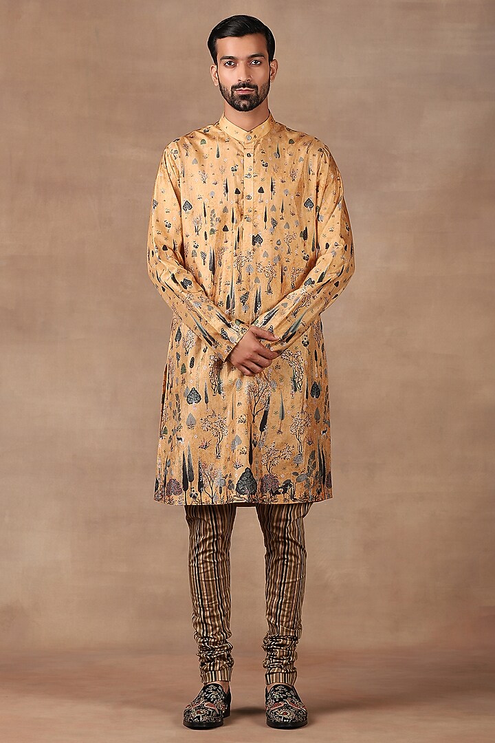 Mustard Silk Kurta Set by JJ Valaya Men at Pernia's Pop Up Shop