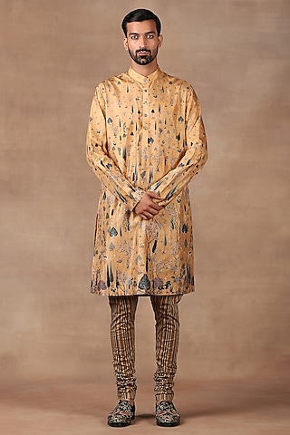 Mustard Silk Kurta Set by JJ Valaya Men