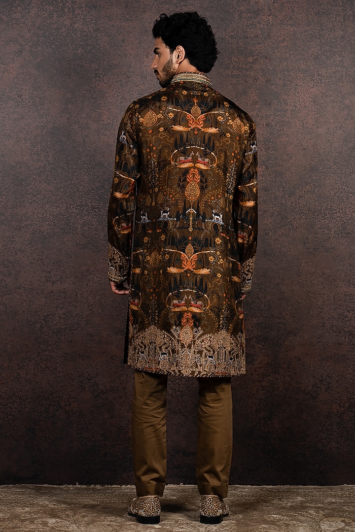 Mustard Silk Printed Kurta Set by JJ Valaya Men at Pernia's Pop Up Shop