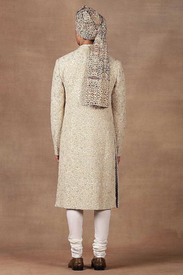 Ivory Silk Embroidered Groom Sherwani Set by JJ Valaya Men at Pernia's Pop Up Shop