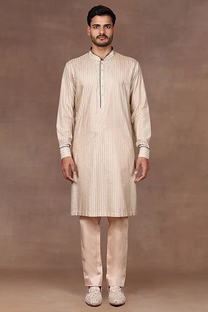 Cream Cashmere Dabka Embroidered Bundi Jacket Set by JJ Valaya Men at Pernia's Pop Up Shop