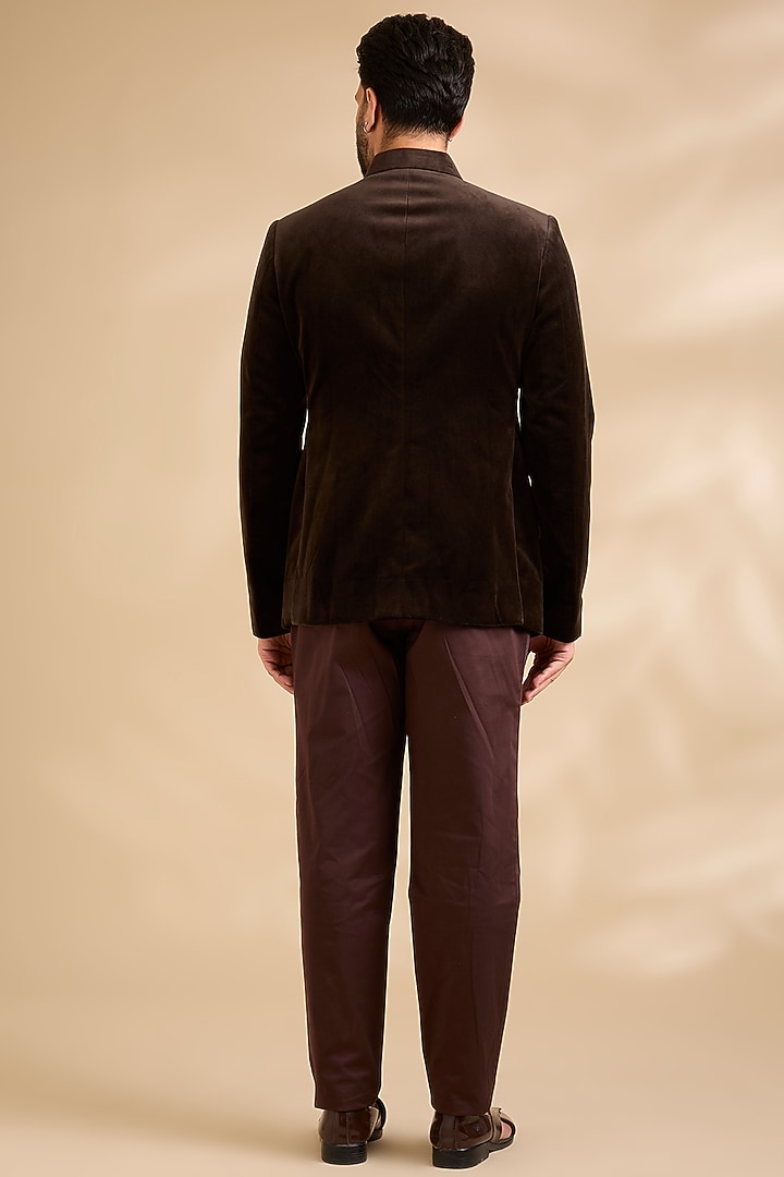 Brown Velvet Embroidered Groom Bandhgala Set by JJ Valaya Men at Pernia's Pop Up Shop