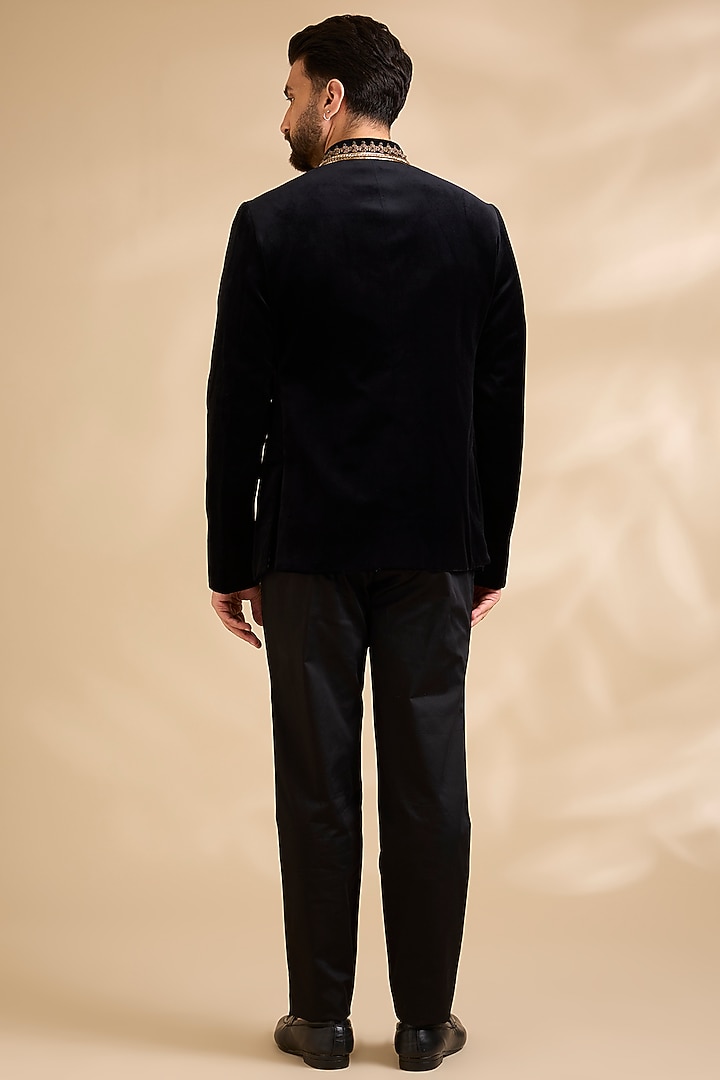 Black Velvet Embroidered Groom Bandhgala Set by JJ Valaya Men at Pernia's Pop Up Shop