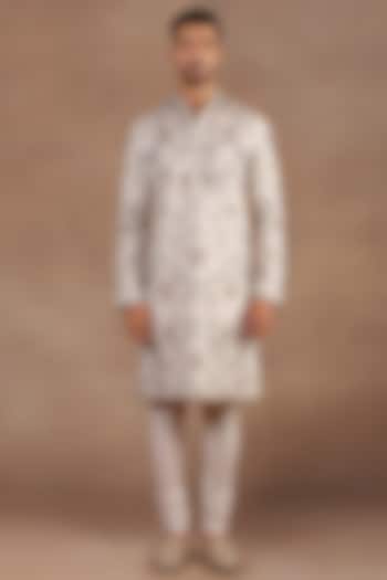 Pearl Ivory Silk Printed & Embroidered Kurta Set by JJ Valaya Men at Pernia's Pop Up Shop