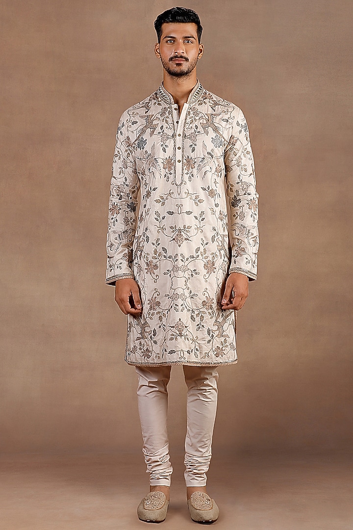 Pearl Ivory Silk Printed & Embroidered Kurta Set by JJ Valaya Men at Pernia's Pop Up Shop