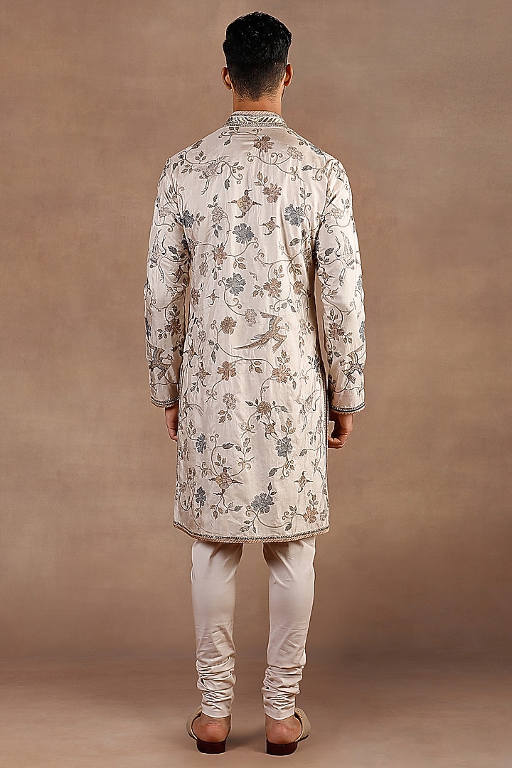 Pearl Ivory Silk Printed & Embroidered Kurta Set by JJ Valaya Men at Pernia's Pop Up Shop