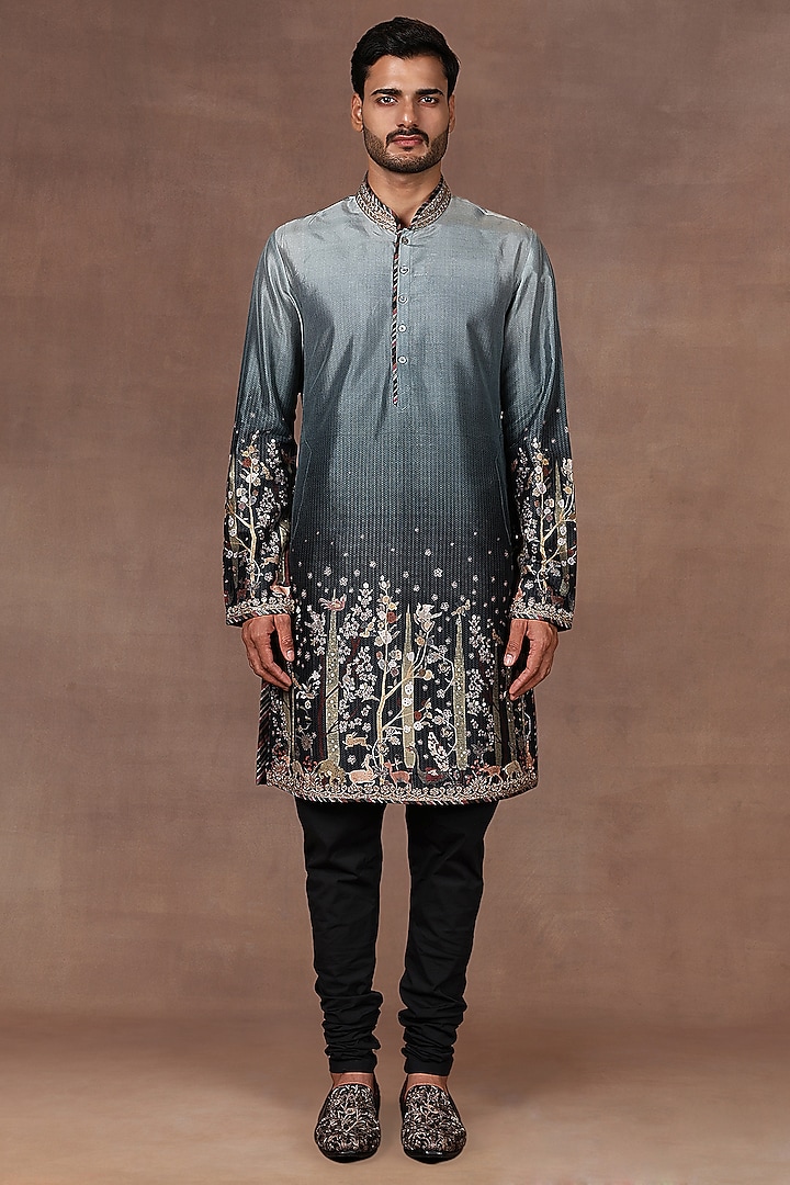 Emerald Ombre Silk Sequins Embroidered Kurta Set by JJ Valaya Men at Pernia's Pop Up Shop