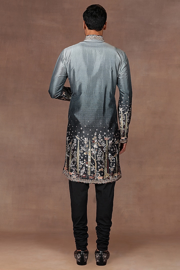 Emerald Ombre Silk Sequins Embroidered Kurta Set by JJ Valaya Men at Pernia's Pop Up Shop