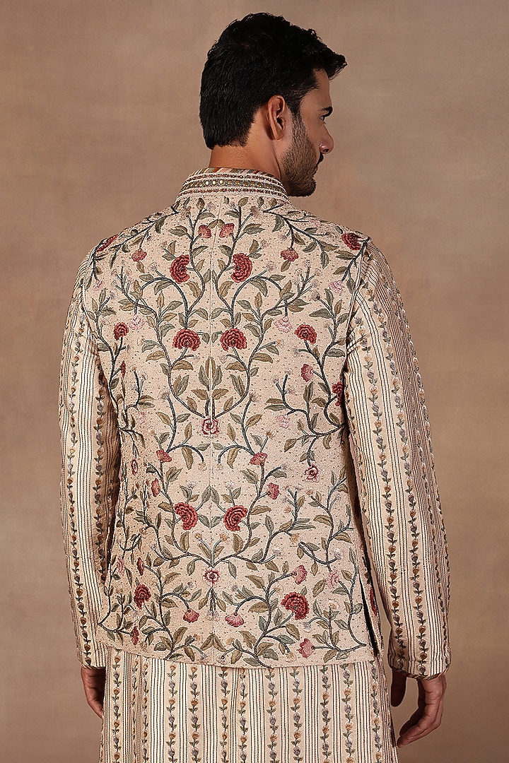 Soft Pink Silk Resham Embroidered Nehru Jacket Set by JJ Valaya Men at Pernia's Pop Up Shop
